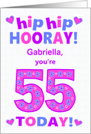 Custom Name 55th Birthday Hip Hip Hooray Pretty Hearts and Flowers card