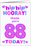 Custom Name 88th Birthday Hip Hip Hooray Pretty Hearts and Flowers card