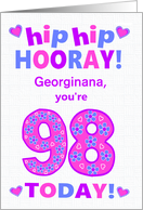 Custom Name 98th Birthday Hip Hip Hooray Pretty Hearts and Flowers card