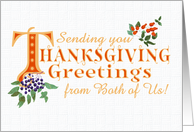 Thanksgiving Greetings From Both of Us Fall Berries Gold Colored Text card