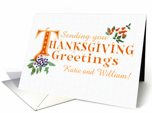 Custom Name Thanksgiving Greetings Fall Berries Gold Colored Text card