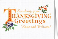 Custom Name Thanksgiving Greetings Fall Berries Gold Colored Text card