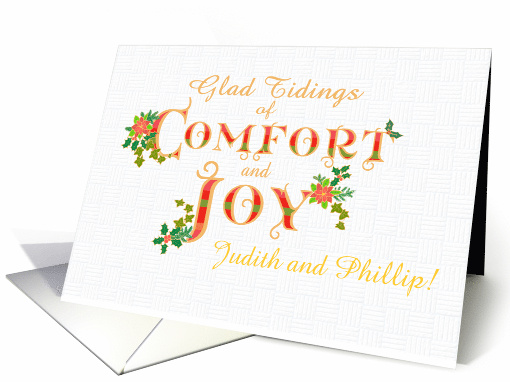Custom Name Christmas Tidings of Comfort and Joy with Poinsettias card