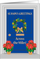 Seasons Greetings Across the Miles Front Door Holly and Poinsettias card