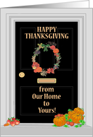 Thanksgiving From Our Home to Yours Front Door Wreath and Pumpkins card