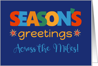 Season’s Greetings Across the Miles Bright Retro Text and Stars card