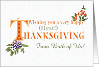First Thanksgiving From Both of Us with Fall Berries and Word Art. card
