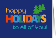 Happy Holidays to All of You Bright Retro text and Christmas Trees card