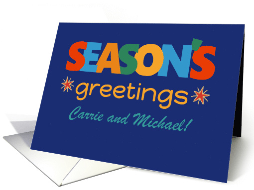 Custom Name Season's Greetings Bright Retro Text and Stars card