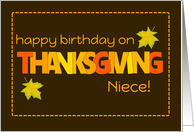 For Niece Thanksgiving Birthday with Word Art Fall Colours Leaves card