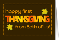 First Thanksgiving From Both of Us with Word Art Fall Colours Leaves card