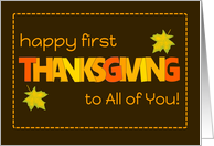 First Thanksgiving to All of You with Word Art Fall Colours Leaves card