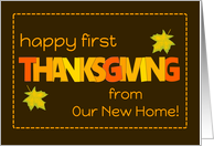 First Thanksgiving Our New Home with Word Art Fall Colours Leaves card