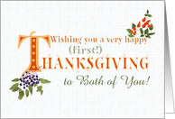 First Thanksgiving to Both of You with Fall Berries and Word Art card