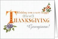 Custom Name First Thanksgiving with Fall Berries and Word Art card