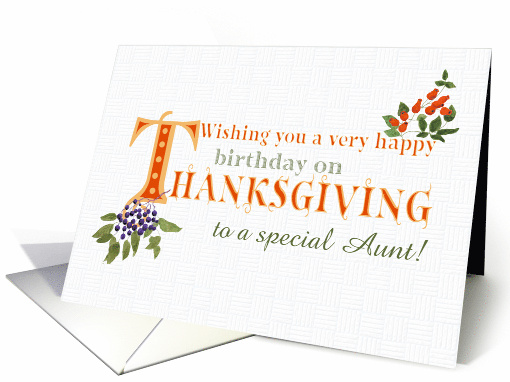 For Aunt Thanksgiving Birthday with Fall Berries and Word Art card