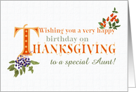 For Aunt Thanksgiving Birthday with Fall Berries and Word Art card