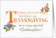 For Goddaughter Thanksgiving Birthday with Fall Berries and Word Art card