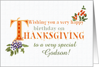 For Godson Thanksgiving Birthday with Fall Berries and Word Art card