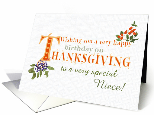 For Niece Thanksgiving Birthday with Fall Berries and Word Art card