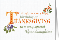 For Granddaughter Thanksgiving Birthday with Fall Berries and Word Art card
