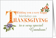 For Grandson Thanksgiving Birthday with Fall Berries and Word Art card