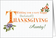 For Aunty Belated Thanksgiving Wishes with Fall Berries and Word Art card