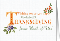 Belated Thanksgiving from Both of Us with Fall Berries and Word Art card