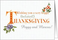 Custom Name Belated Thanksgiving Fall Berries and Word Art card
