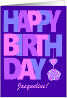 Custom Name Birthday Pastel Colored Letters on Navy Heart and Flower card