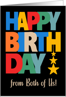 Birthday From Both of Us Bright Coloured Letters and Stars on Black card