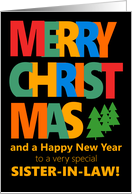 For Sister in Law Merry Christmas with Colorful Text and Christmas Tre card