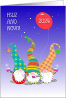 New Year Portuguese Language Three Cute Nordic Gnomes Blank Inside card