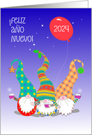 New Year Spanish Language with Three Cute Nordic Gnomes Blank Inside card