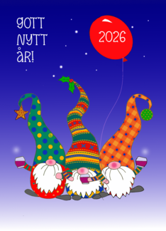 New Year Swedish 2026 Language Three Cute Nordic Gnomes Blank Inside