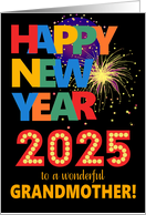 For Grandmother Happy New Year Bright Lettering and Fireworks card