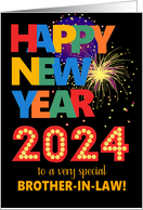 For Brother in Law Happy New Year Bright Lettering and Fireworks card