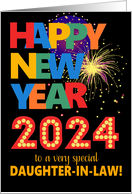 For Daughter in Law Happy New Year Bright Lettering and Fireworks card