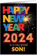 For Son Happy New Year Bright Lettering and Fireworks card