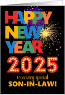 For Son in Law Happy New Year Bright Lettering and Fireworks card