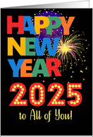 Happy New Year to All of You Bright Lettering and Fireworks card