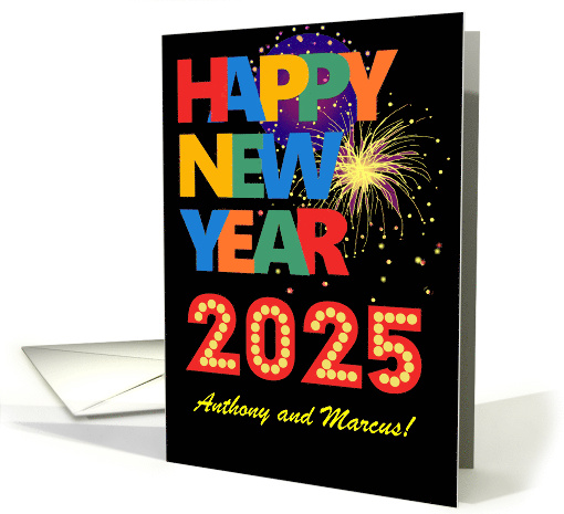 Custom Name Happy New Year Bright Lettering and Fireworks card
