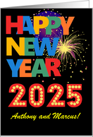 Custom Name Happy New Year Bright Lettering and Fireworks card