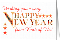 Happy New Year From Both of Us with Tartan Word Art and Stars card