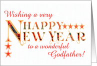 For Godfather Happy New Year with Tartan Word Art and Stars card