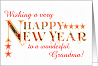 For Great Grandma Happy New Year with Tartan Word Art and Stars card