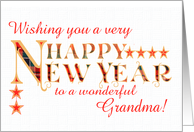 For Grandmother Happy New Year with Tartan Word Art and Stars card