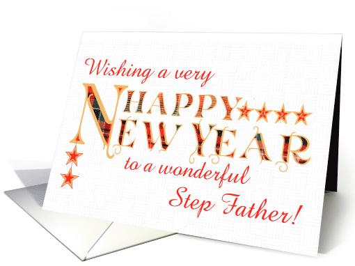For Stepfather Happy New Year with Tartan Word Art and Stars card
