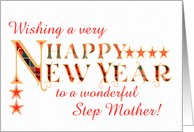 For Stepmother Happy New Year with Tartan Word Art and Stars card