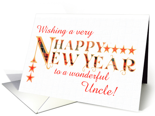For Uncle Happy New Year with Tartan Word Art and Stars card (1811372)